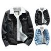 Giacca da Uomo con Bavero Manica Lunga in Tessuto Denim Cappotto con Tasche a Pattina Ispessito