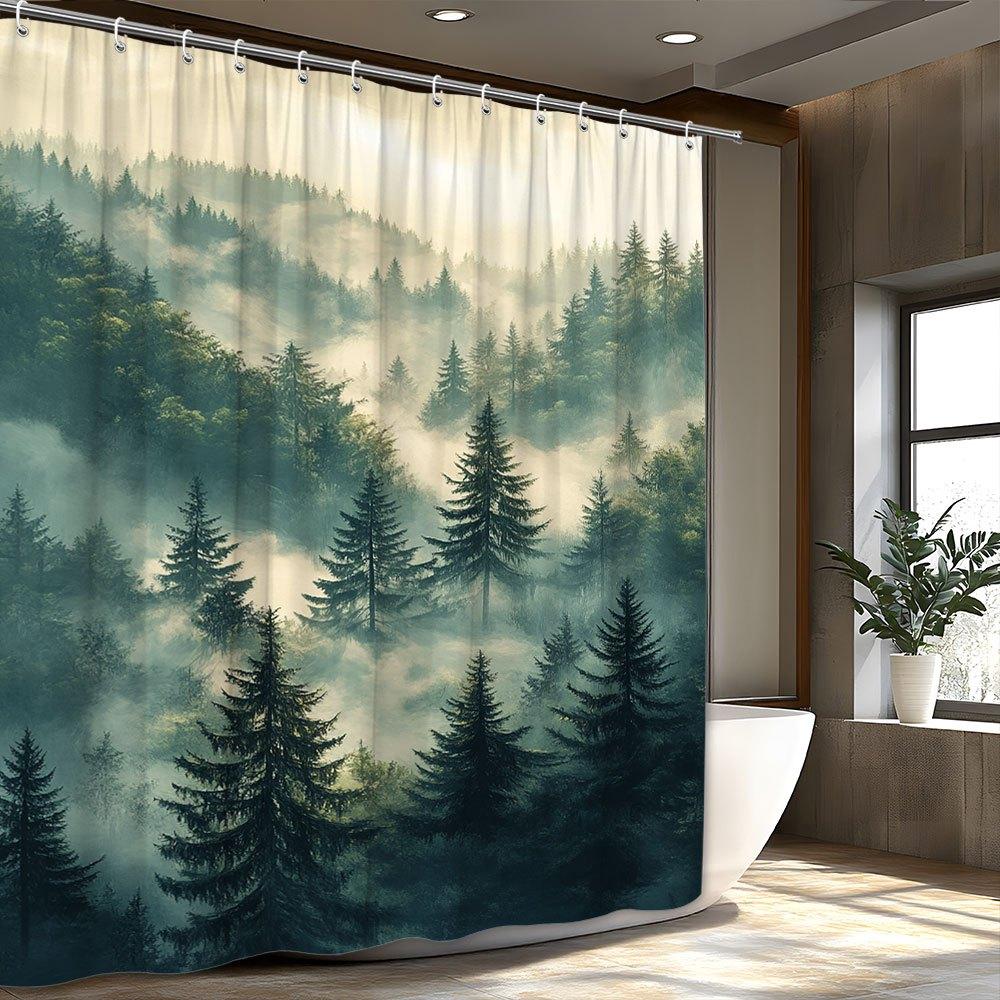 Large Waterproof Forest Landscape Shower Curtain Set Nature Pine Tree Woodland Bathroom Decor Shower Curtain for Modern Home