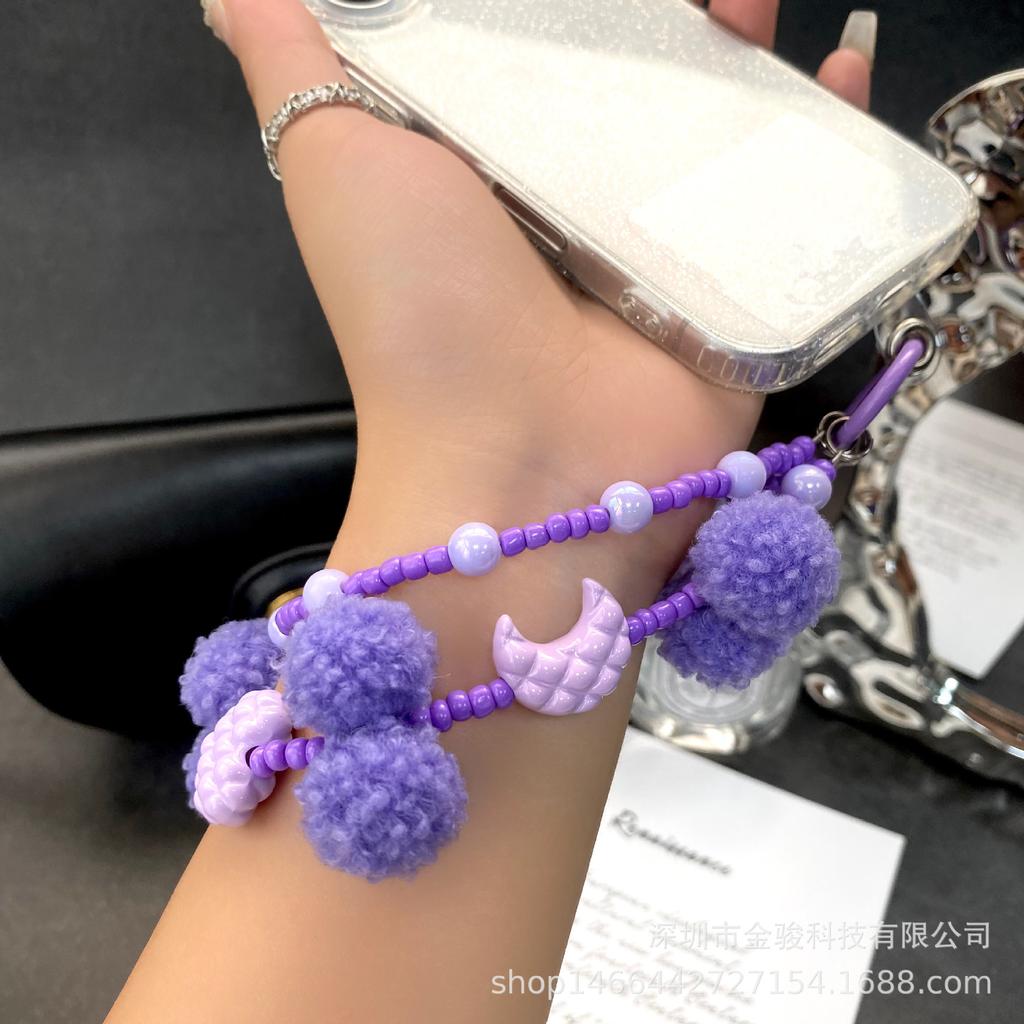Plush Phone Chain Moon Heart Pom-Pom Phone Strap Autumn Winter New Double Chain Pendant Bag Chain with Spacer