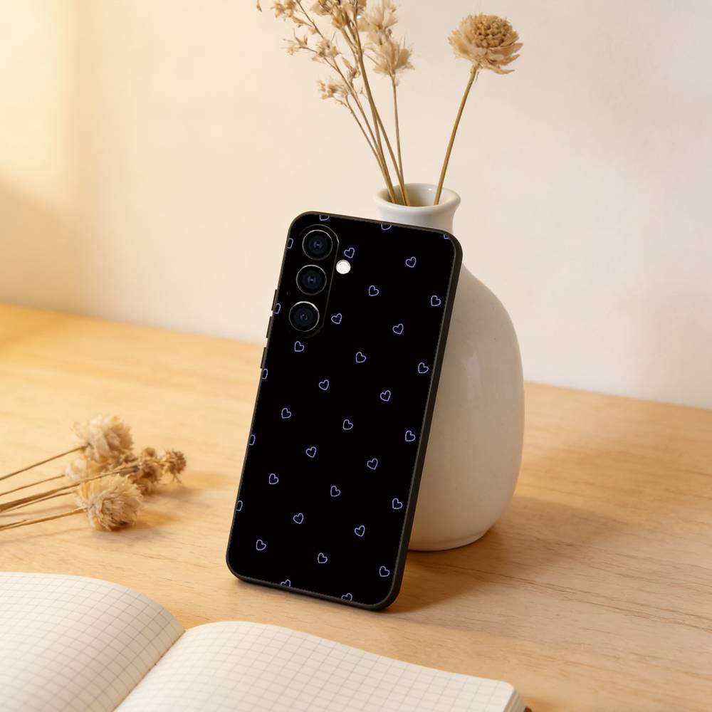 

Cute Pink Love Heart Phone Case Black Silicone Soft For Samsung Galaxy A73,A72,A71,A70,A53,A52,A51 Samsung a20s