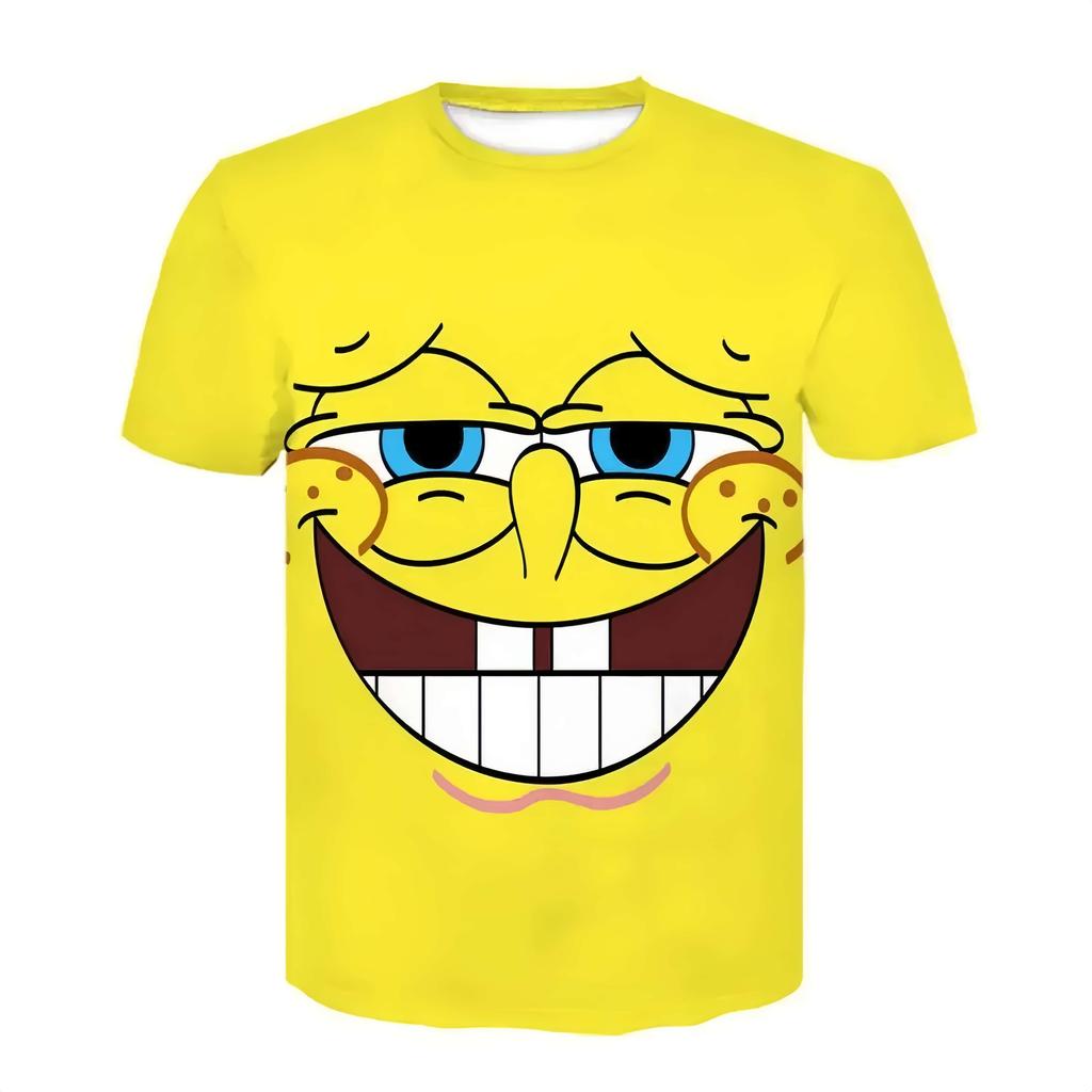 SpongeBob 3D Summer Short Sleeve Harajuku Round Neck Hip Hop Casual Kids Men Women Tshirt Adult Children's Parent Child T Shirts