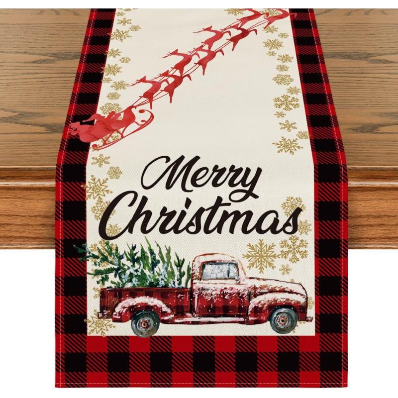 Runner da Tavola Fiocco di Neve Festivo Robusto Lino Decorazione Albero di Natale Copritavola da Pranzo