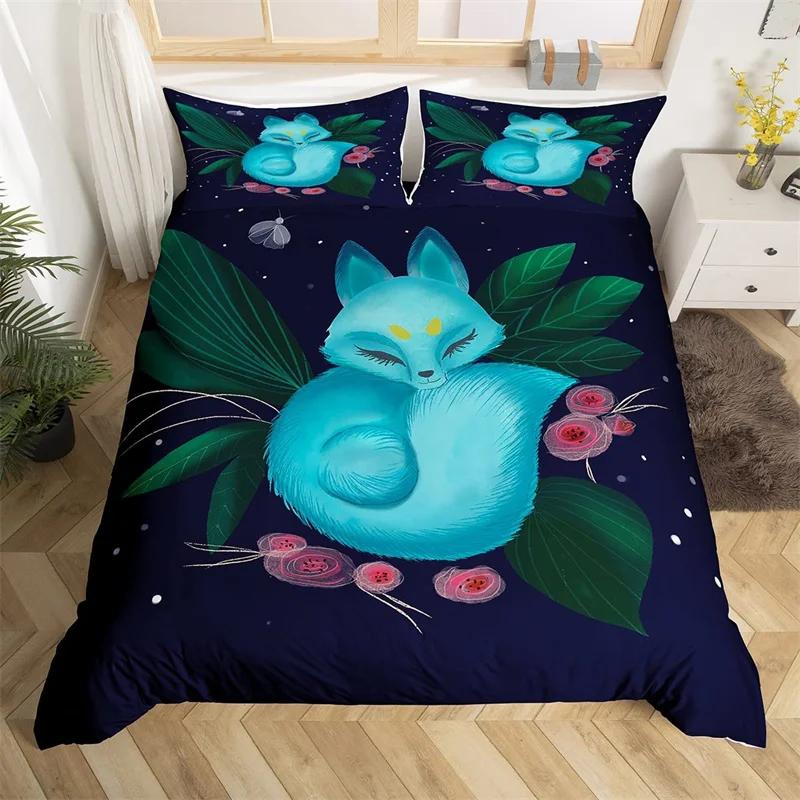 Mädchen Cartoon Fuchs Bettbezug Kawaii Tier Bettdeckenbezug Mikrofaser Waldtiere Bettwäscheset Einzeln Queen Für Kinder Erwachsene