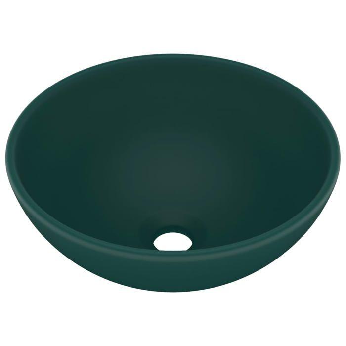 VidaXL Lavabo Rond de Luxe de Salle de Bain Vasque à Poser de Toilette Lave-mains Salle Cosmétique Intérieur Vert Foncé Mat 146970