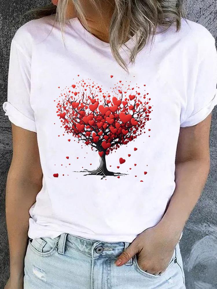 (Asian Size) trend love style Clothing Lady o-neck Short Sleeve T-shirts Printed Female Top Casual T Shirt Fashion Women Graphic Tee