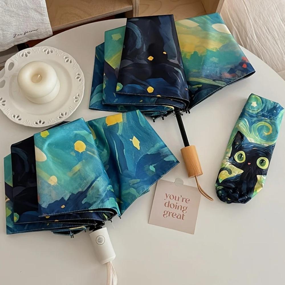 Cute Windproof Windproof Umbrella Cartoon Cat Professional Automatic Folding Umbrella Rainproof Shade Sun Umbrella Rainy Day
