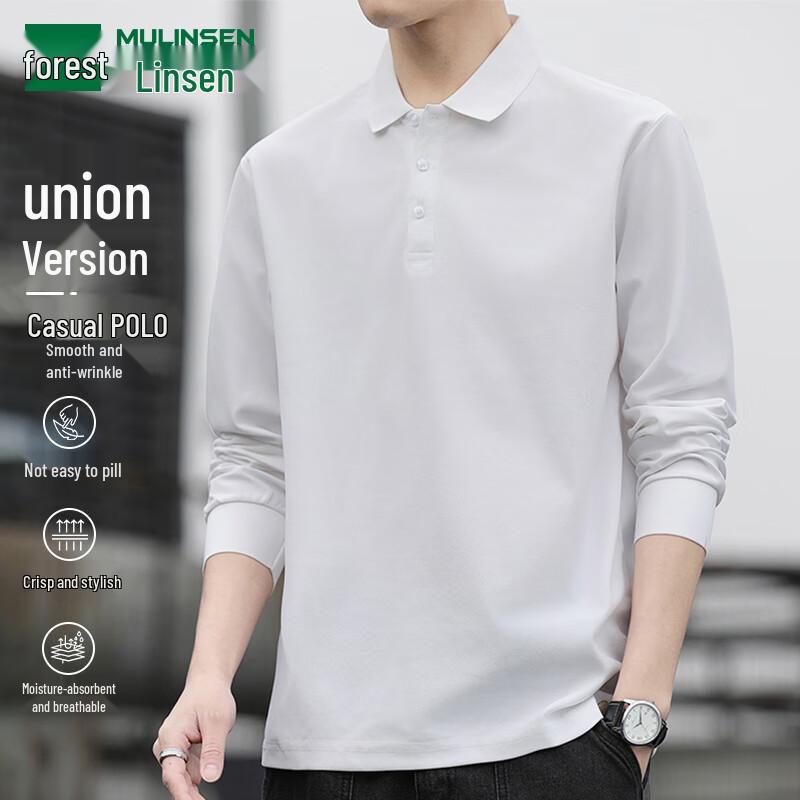 MULINSEN Men s Solid Long-Sleeve Polo Shirt L
