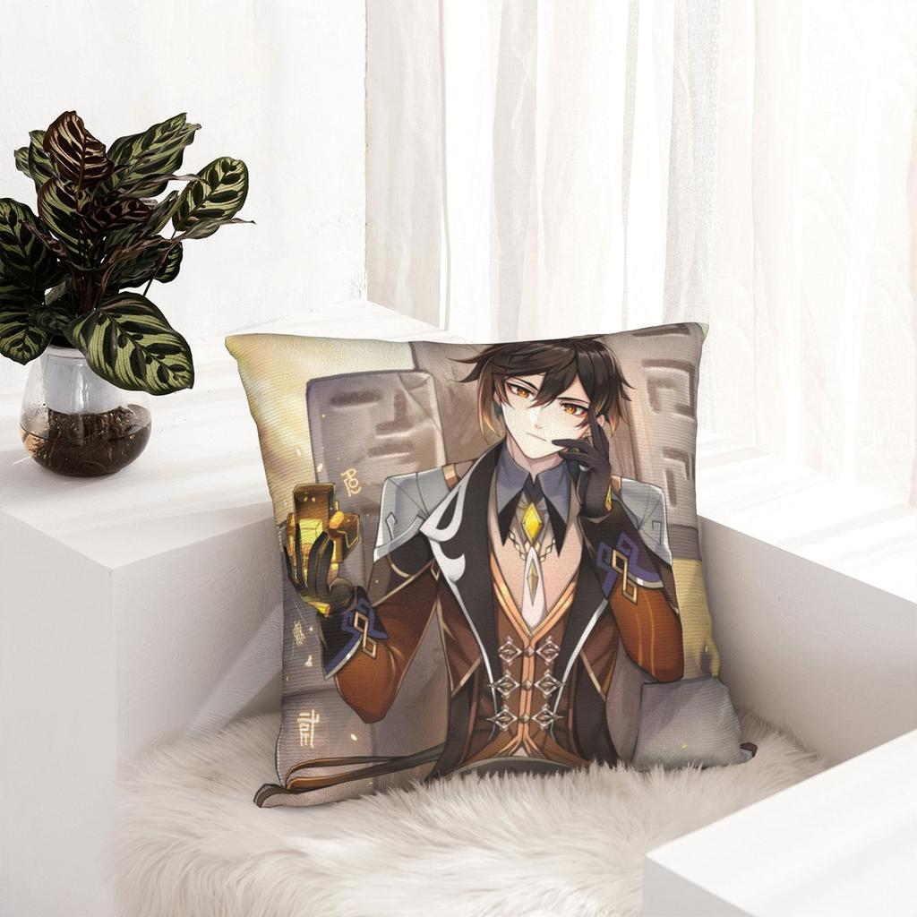 Genshin Impact Zhongli Game Pillowcase Printing Polyester Cushion Cover Decorations Pillow Case Cover Home Square 18''