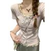 Plain Weave T Shirt With Lace Embroidery For Summer Casuals
