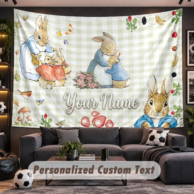 Wall Hanging Tapestry Custom NamePeter Rabbit Pattern Personalized Printed Fabric Wall Decor