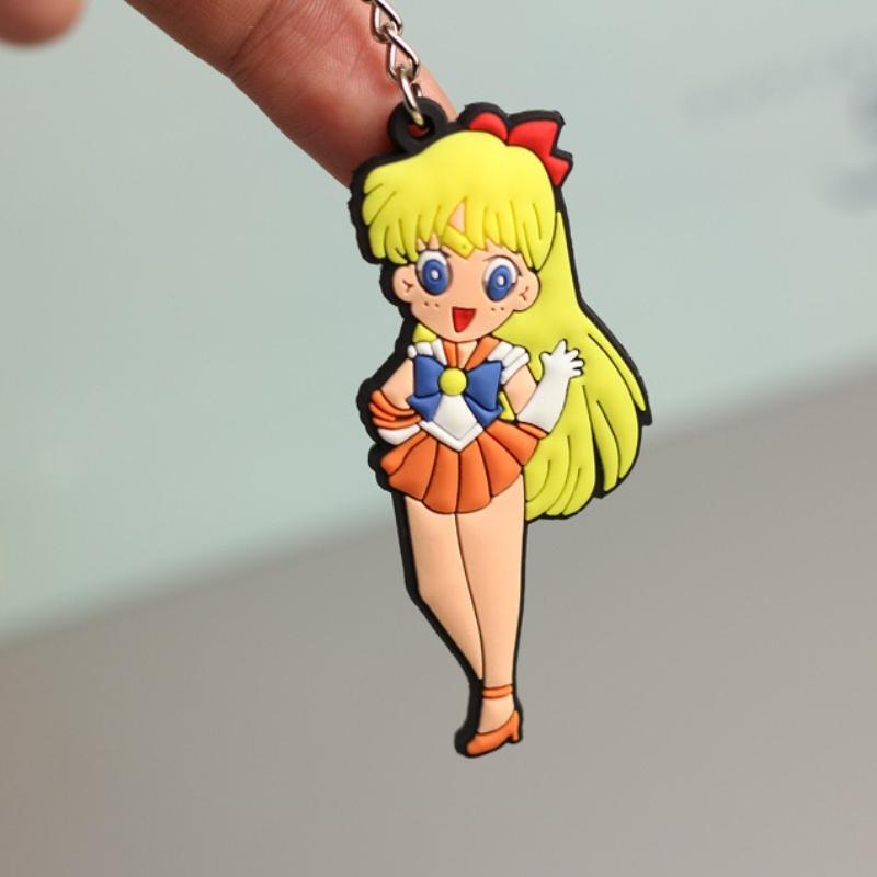 Anime Sailor Moon Keychain Figure Car Key Ring Double Side Chain Fans Collection Holder Bag Pendant Decoration Gift PVC Carry Mini Lightweight