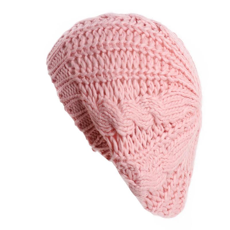 Autumn and winter trend solid color twist knitted hat beret, women's warm ear protector wool hat MXM-