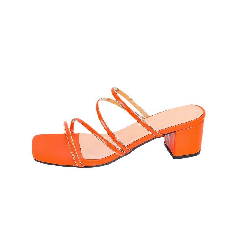 Neu im Sommer, quadratischer Kopf mit dünnem Riemen Phnom Penh lässige dicke Ferse hoher Absatz coole Slipper Damen