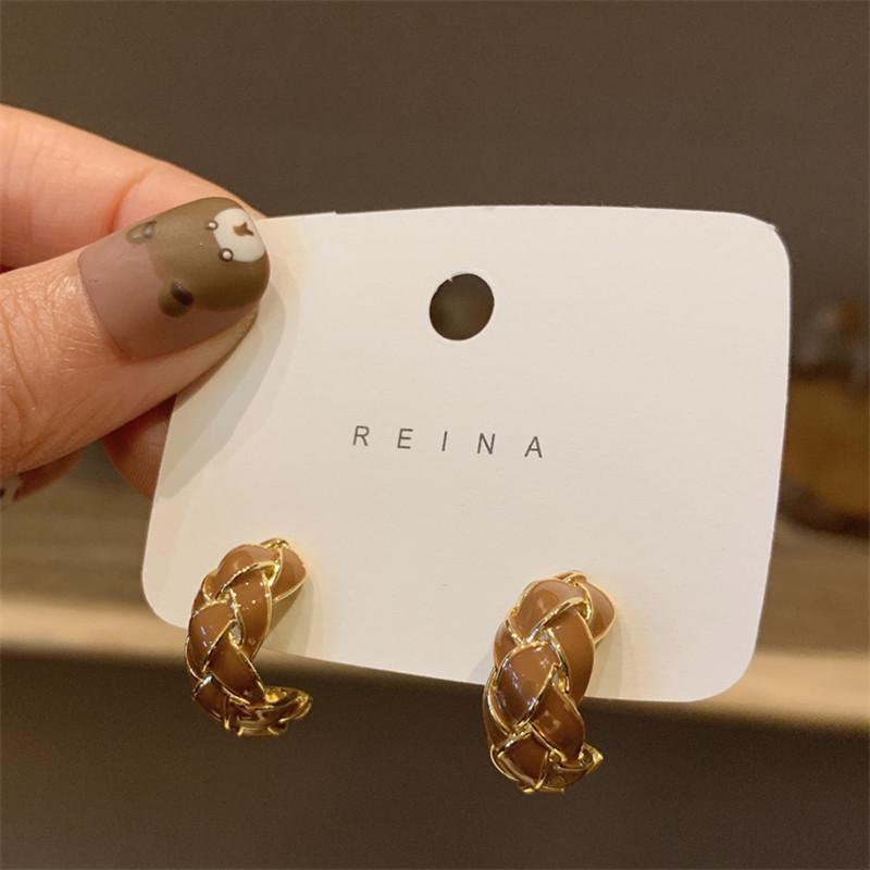 Maillard Caramel Brown Arc de Triomphe Enamel Earrings: Retro Drip Oil Round Hoop Earrings for Women