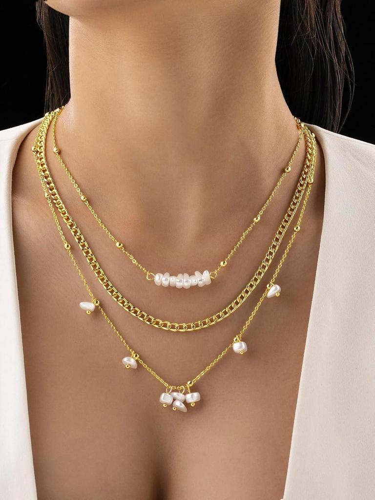 Collar de Triple Capa Anti-Deslustre para Mujer con Perlas sin Cortar | Joyería Tradicional para Mujeres y Niñas