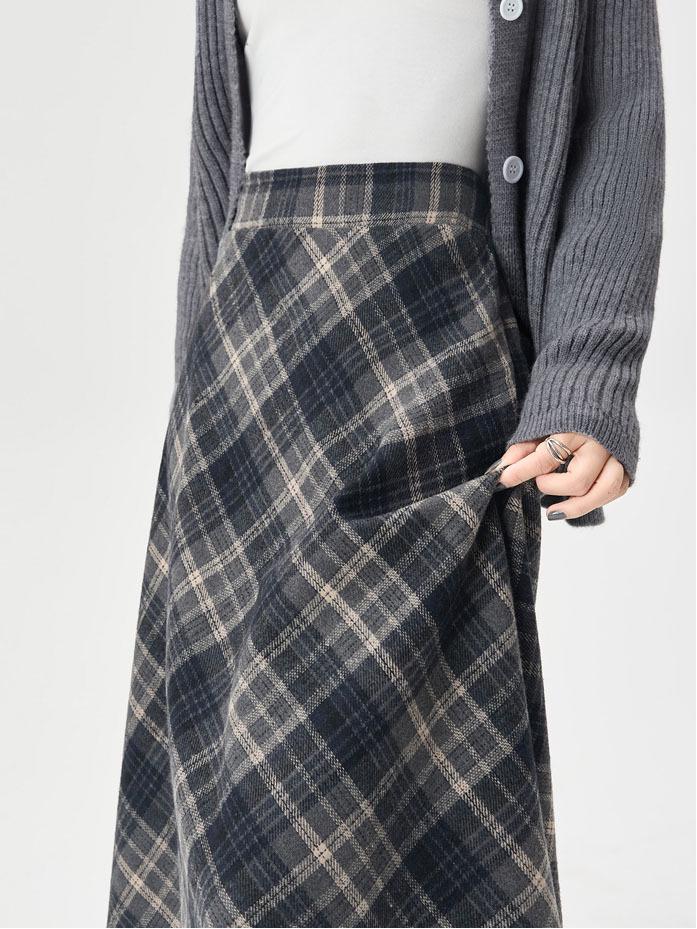 Women s High Waist Plaid A-Line Skirt - Autumn/Winter 2025 Retro Slimming Mid-Length Extra Large серый