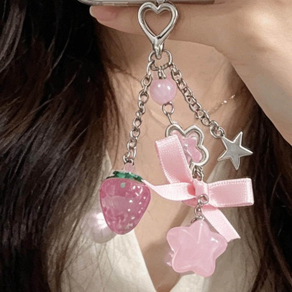 Star Phone Pendant Flower Acrylic Keyring Sweet Punk Bag Pendant Student
