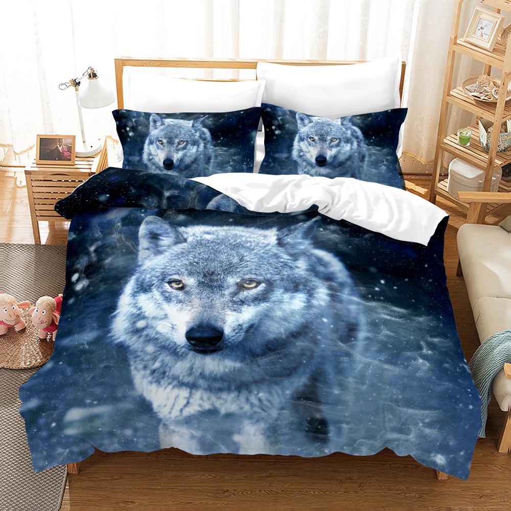 3D vlčí vzor Povlak na přikrývku Sada ložního prádla Povlak na přikrývku Povlak na polštář 2 nebo 3 manželská postel Jednolůžko v plné velikosti Měkký omyvatelný zip Domácí dekorace