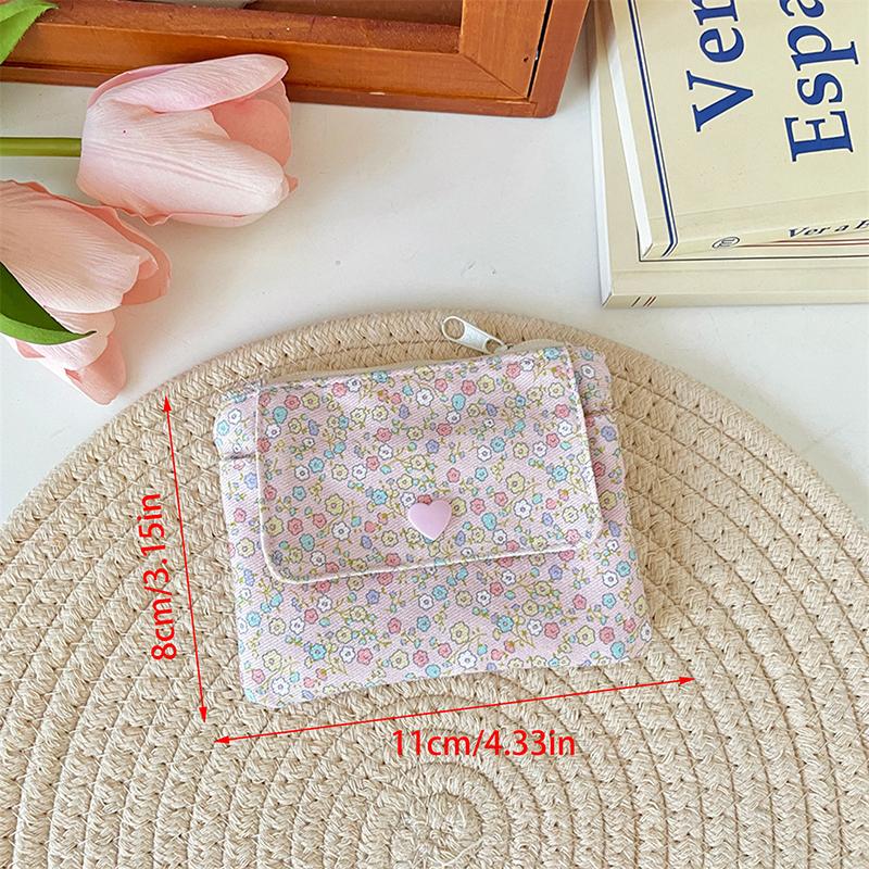 Ins Style Flowers Card Holder Coin Purse Id Card Bank Card Protective Cover Small Wallet Key Organizer Double Layer