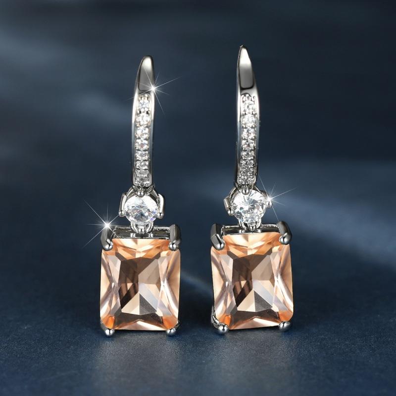 Wish explosive platinum micro-inlaid zircon square diamond quadrilateral stud earrings couple light luxury temperament jewelry