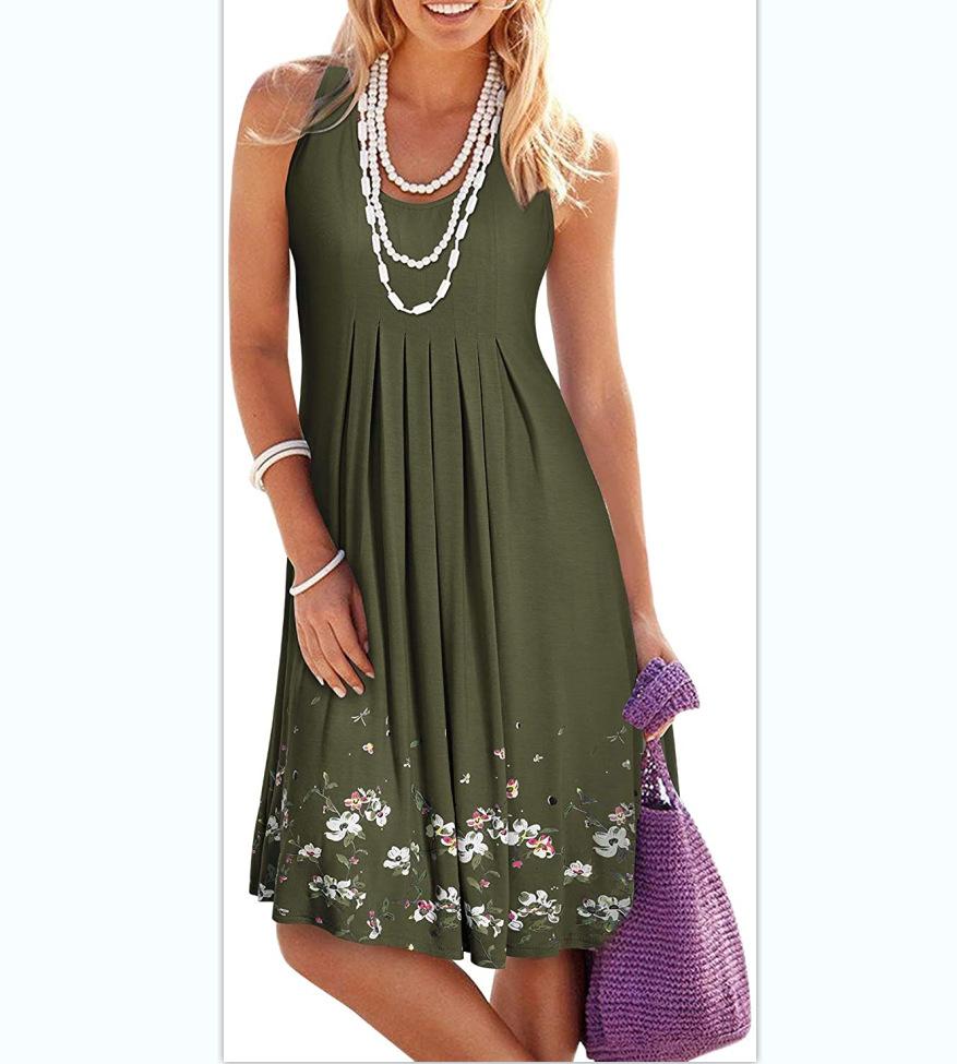 Women's Sleeveless Flower Dress with Printed Loose Vest Dress