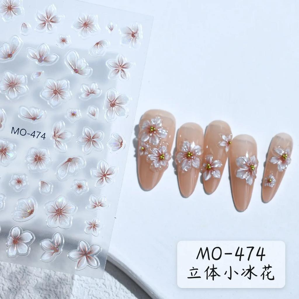 Camellia Flower Blooming Petal Floral Blue Leaves Chinese Characters Poetry Golden 5D Nail Art Sticker Adhesive Manicure Decal