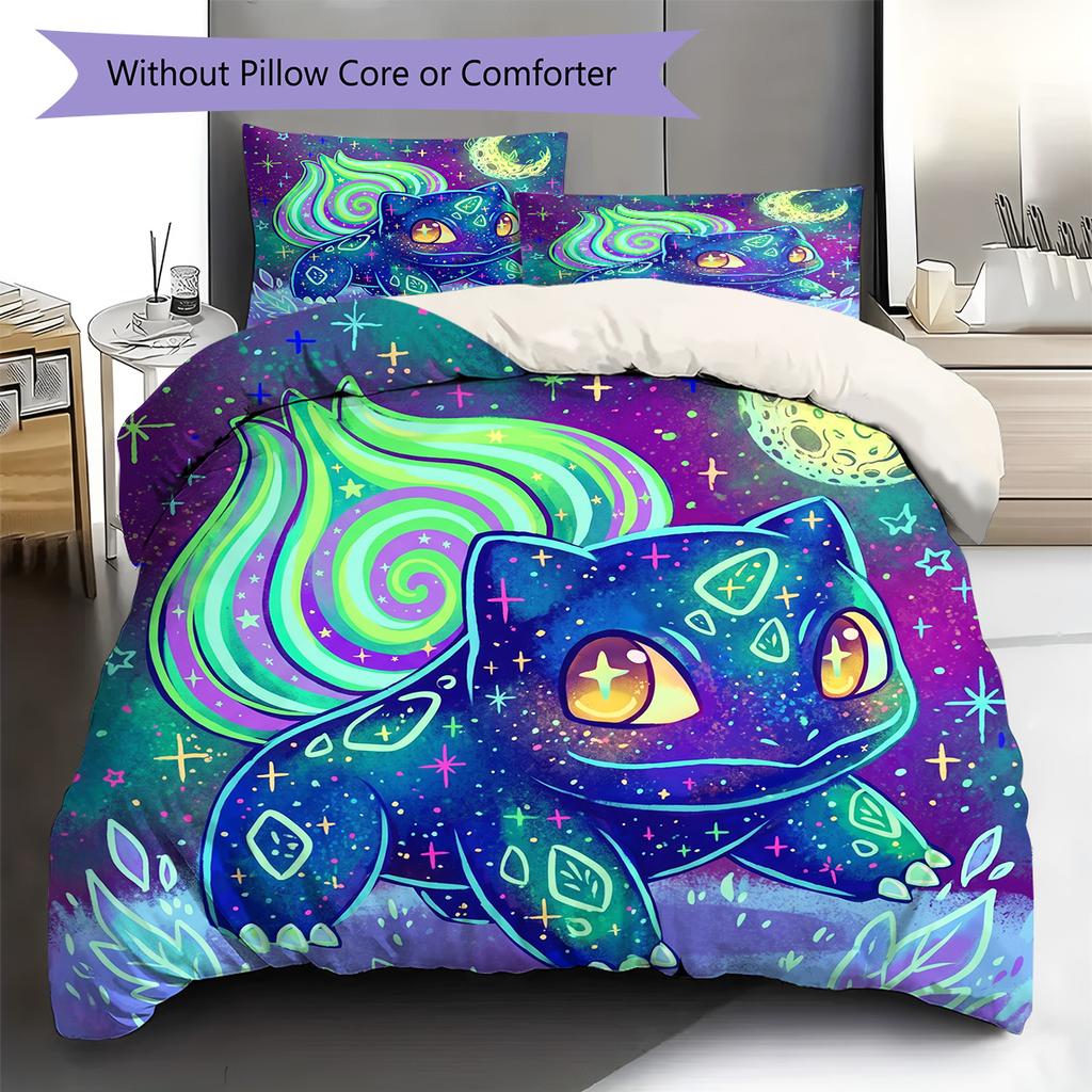 Bulbasaur Pattern Bedding Quilt Set Quilt Cover Pillowcase Home Decoration Birthday Gift (1 * duvet cover + 2 * pillowcase, without core)