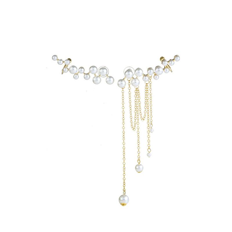 Pearl tassel asymmetrical earbone clip integrated earrings personality temperament fashion earrings sterling silver