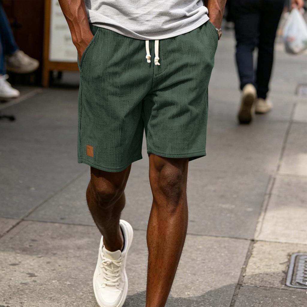 Pantaloncini Casual da Uomo con Coulisse in Vita in Tessuto a Coste Vestibilità Rilassata Lunghezza Interna Cinque Pollici Pantaloni Corti con Etichetta