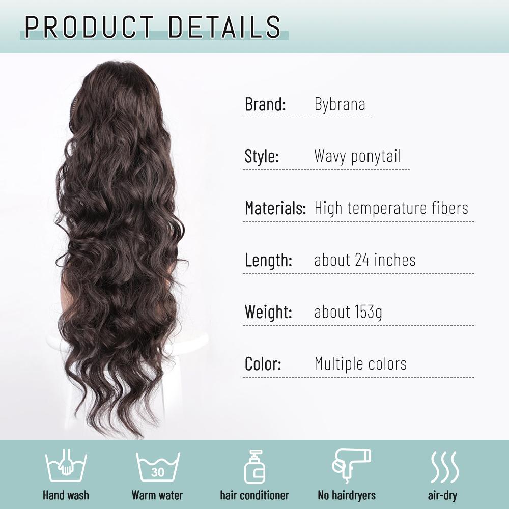 Synthetic Long Wavy Ponytail Hair Synthetic Drawstring Ponytail Clip In Hairpiece Black Wave Ponytail for Women KTB