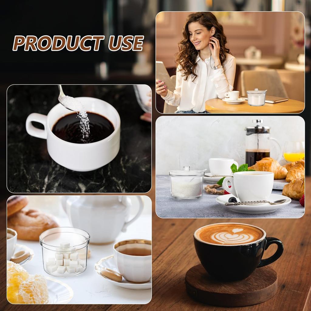 KoMvzyl 4-Piece Countertop Clear Sugar Holder Dispenser with Lid and Spoon, Includes Tags, for Condiments, Candy, Coffee, Tea, Spices, and Herbs