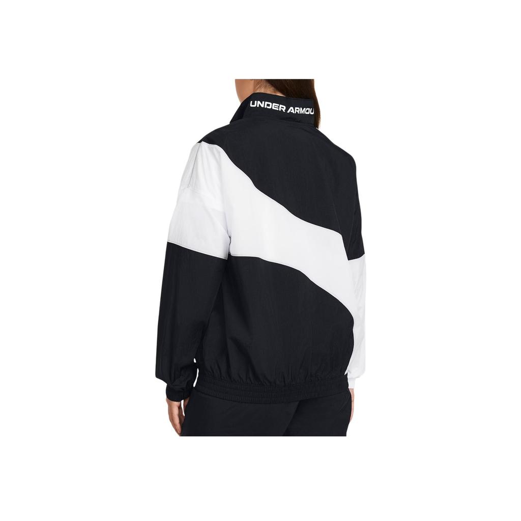 Under Armour Legacy Crinkle Jacket With Loose Lapel And Zipper Women Jacket Black White 1382762-001