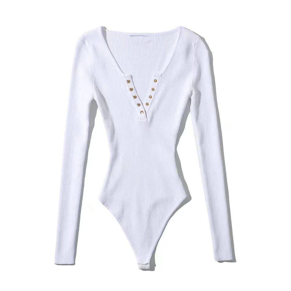 

Women s Trendy V-Neck Long-Sleeve Bodysuit Shirt - Slim Fit, Solid Color, Thai-Inspired Style L (for 50-57.5 kg) белый