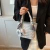 New girl's standard vegetable basket handle bag fashion girls shoulder bucket bag beautiful hanging exquisite silk scarf decoration
