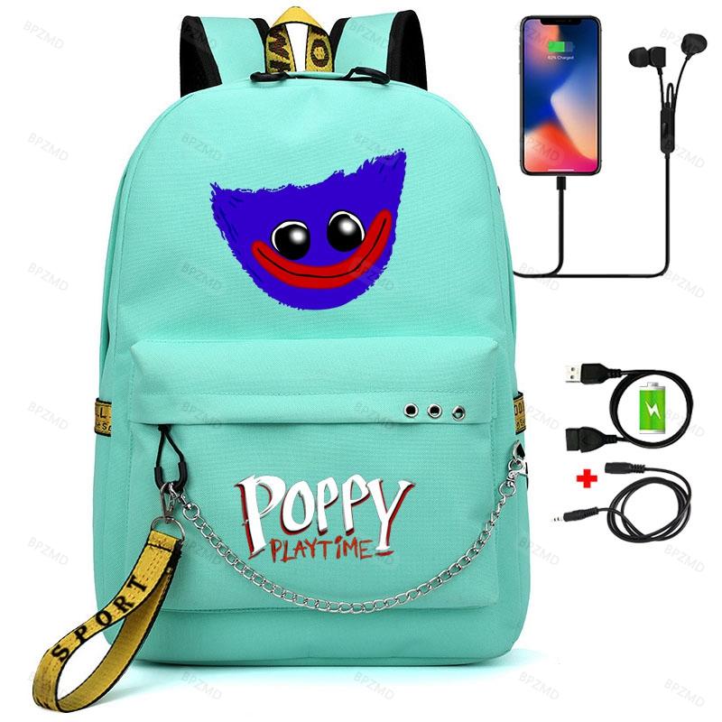 Game Poppy Spielzeit-Rucksack, Teenager-Mädchen, Huggy Wuggy, Schulrucksack für Damen mit USB-Aufladung, für Studenten, Laptops, Reisen, Segeltuchtaschen