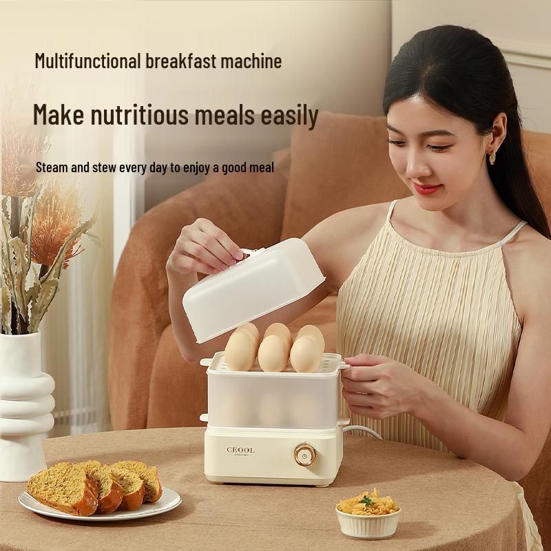 Multifunctional Double-Layer Steamer for Eggs & Custards - Anti-Dry Burning Electric Cooker for Dormitory & Home Use