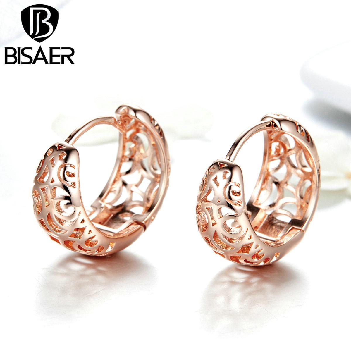 

BISAER тонкие золотые серьги-гвоздики с вырезом для женщин, маленькие серьги, обручальные, свадебные, популярные ювелирные изделия, подарок Earring