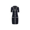 Elegant V-Neck Button-Up Short Sleeve Dress Women Dress Black E33L1363