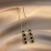 S925 Silver Emerald Square Tassel Earrings - Elegant All-Match Design for Women