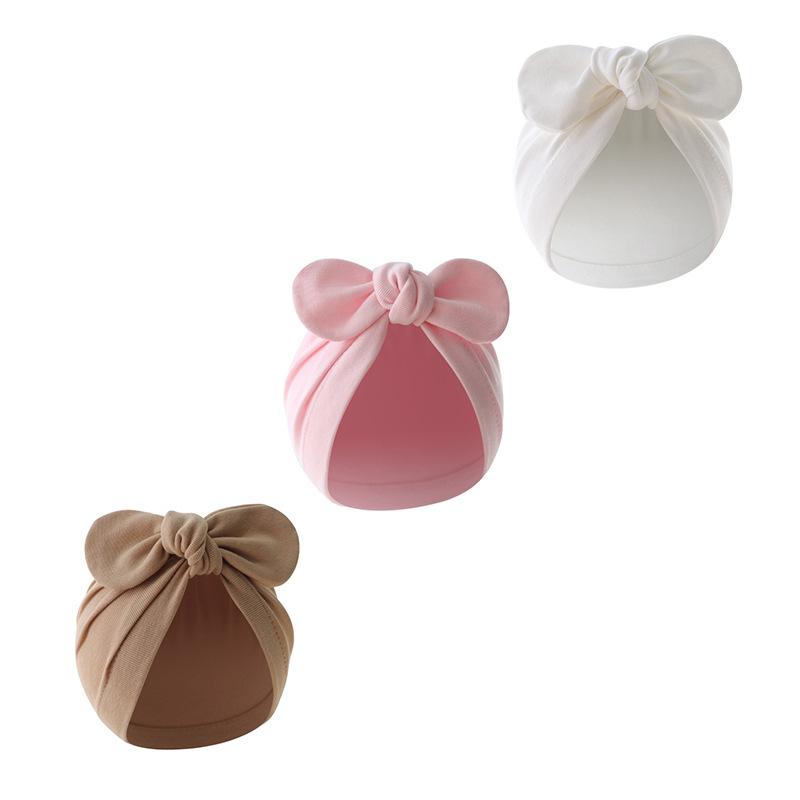 Solid Color Baby Turban Hat Cute Cartoon Bunny Ears Infant Indian Cap Spring Autumn Cotton Toddler Girls Boys Beanies Headwrap