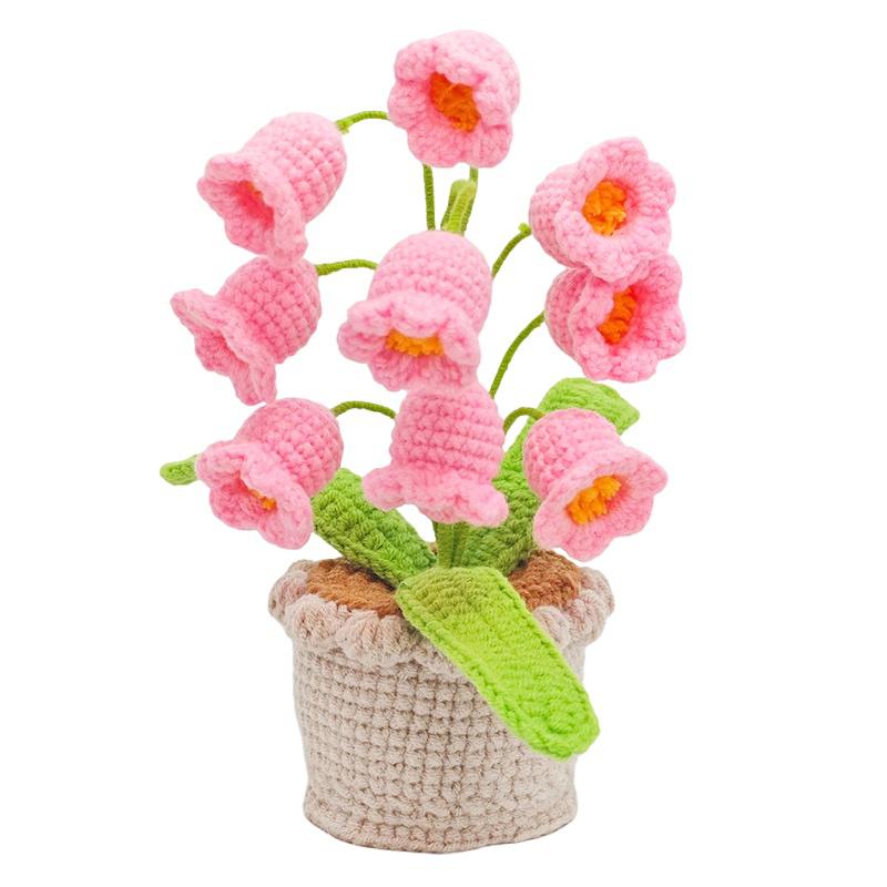 1pc Flower Potted Handmade Tabletop Ornament Elegant Crocheted Knitted 5 Colors Home Decor Artificial Flowers