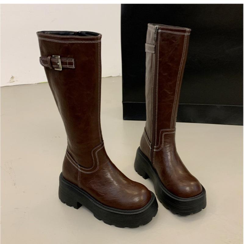 British style thick-heeled knight boots women's 2025 autumn new retro and thin versatile thick-soled belt buckle fashion boots