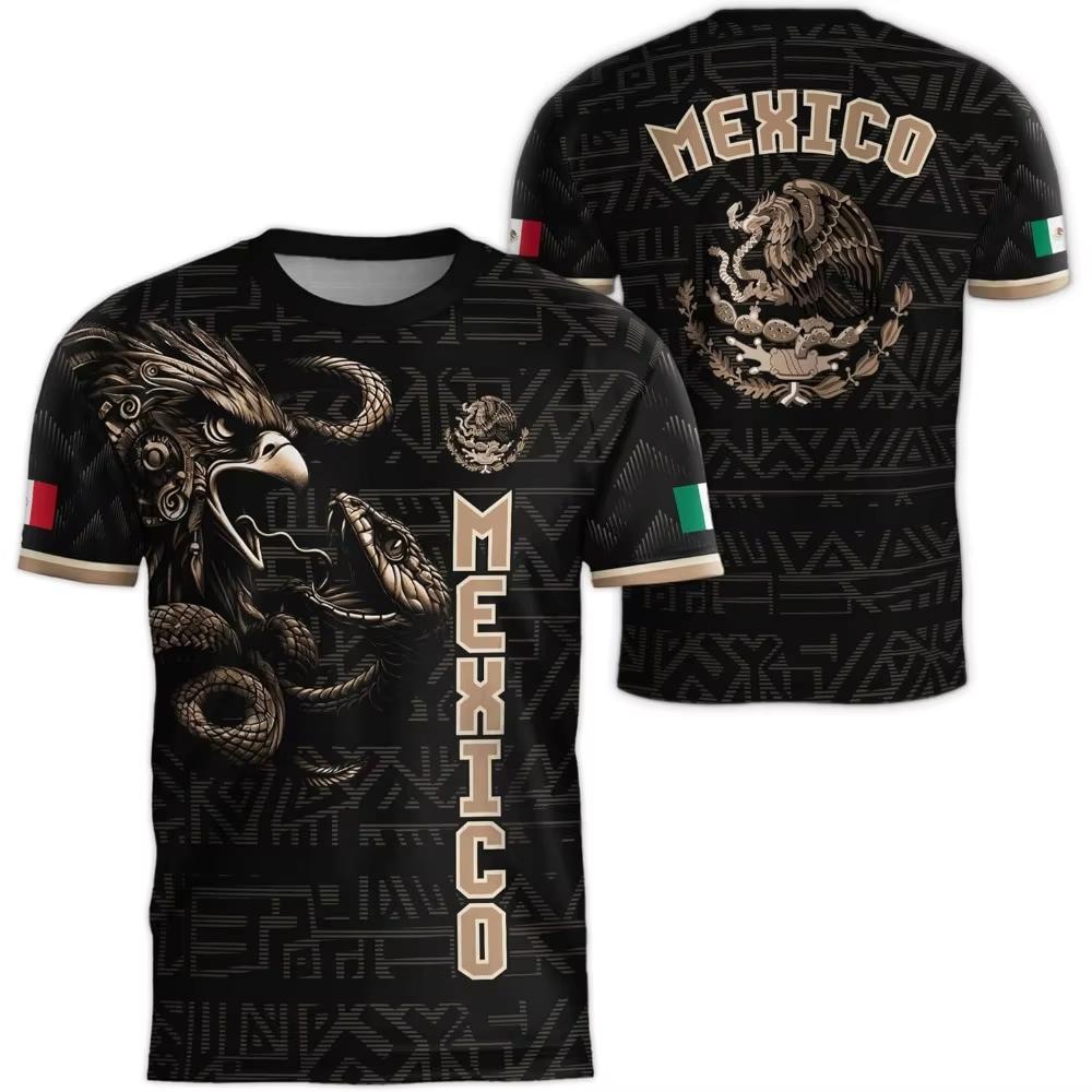 Mexican Flag-themed 3D Eagle Pattern Sport Quick-dry Breatha Men's T-shirt Outdoor Football Sportswear Parent-child Clothing