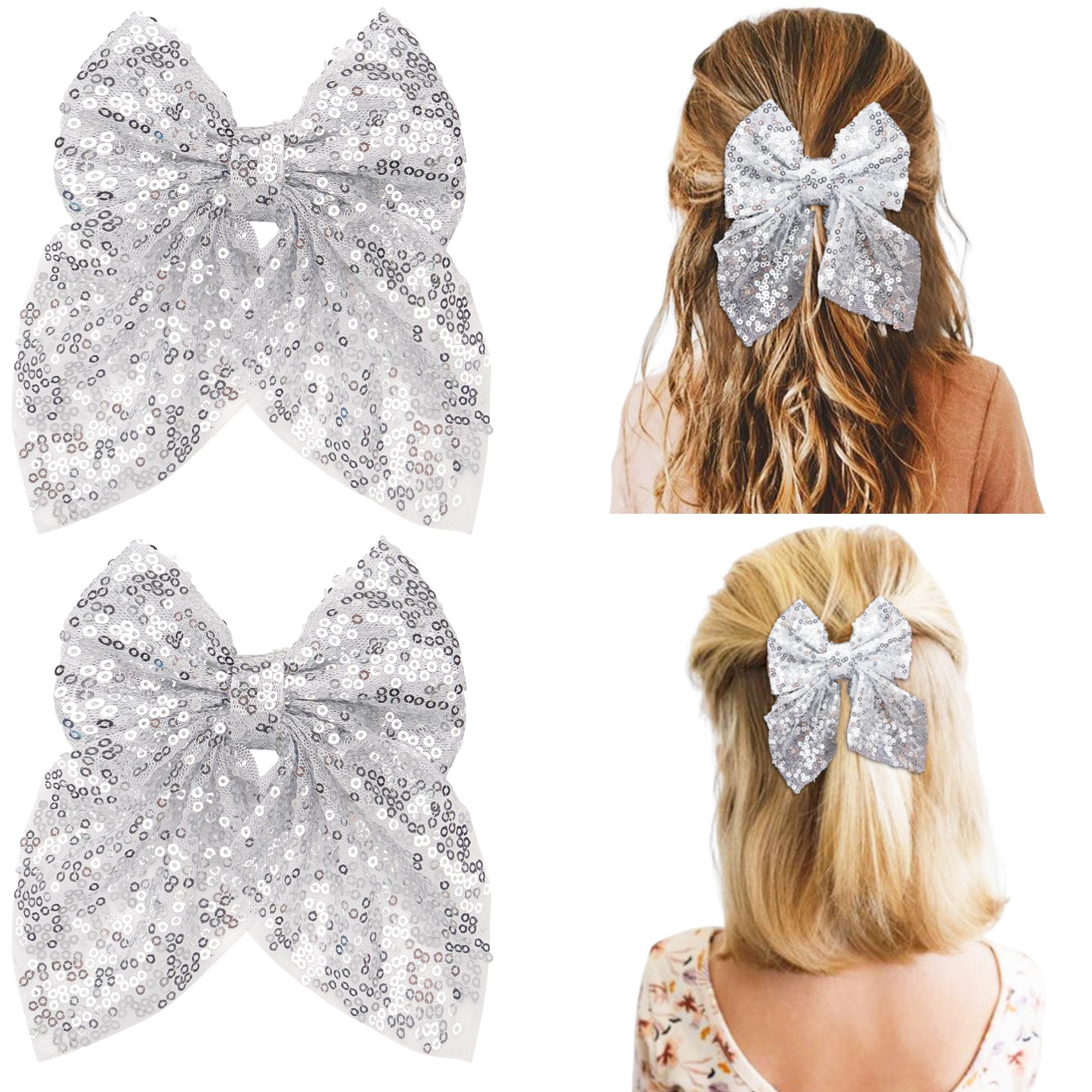 

2 шт. 4 дюйма Бутик Волосы Блеск Блестящие Пайетки Хвост Сетка Лента Зажимы-крокодильчики Заколки Вечеринка Девочки Дети