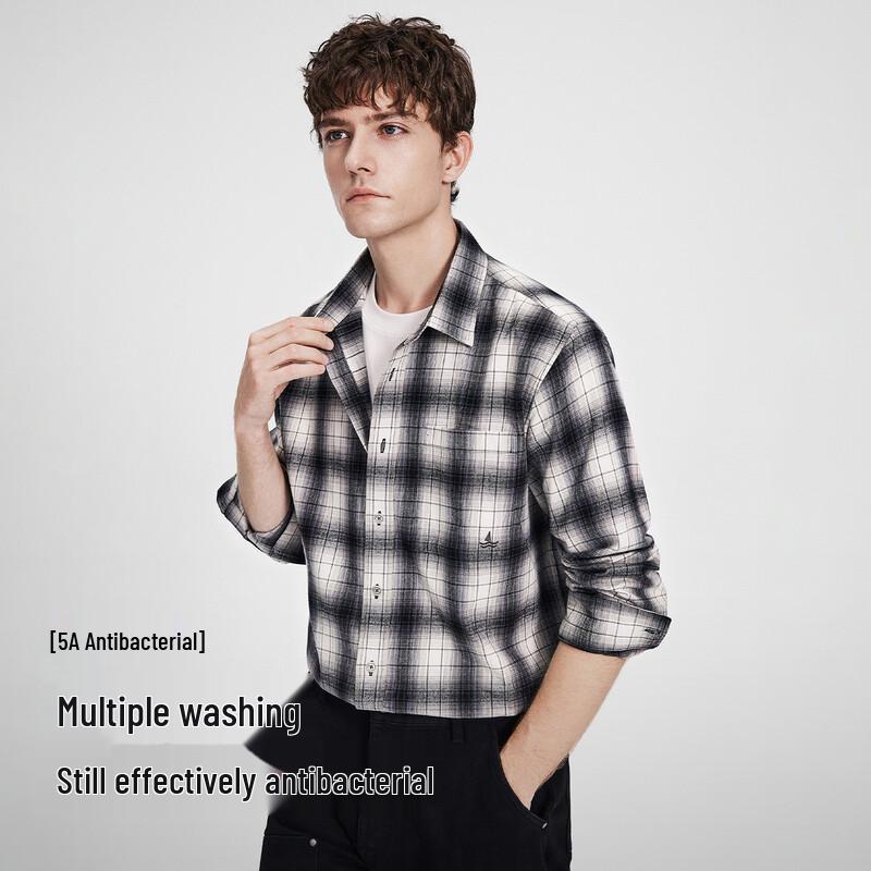Navigare Men's Plaid Antibacterial Cotton Long-Sleeve Shirt