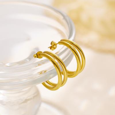 Gold Earrings for Women, Simple Double Layer C-shaped Versatile Earrings