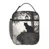 Vintage Black Cat And European Street Scene Insulated Lunch Bag for Women Children Leakproof Food Boxes Thermal Lunch Box Tote