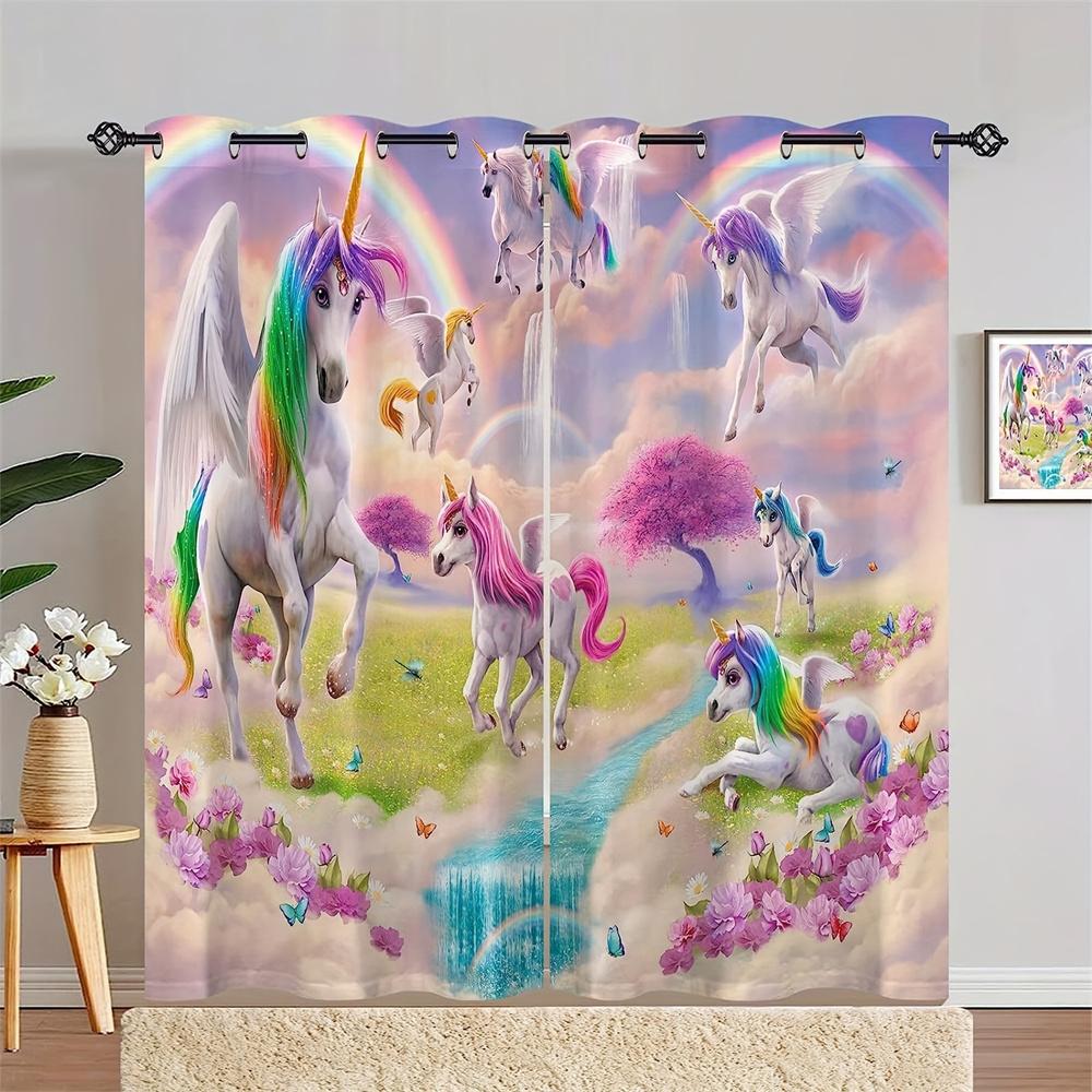 Colorful Unicorn Horse Mermaid Girl Children Window Curtain Blinds Living Room Kids Bedroom Kitchen Door Home Decor Bathroom2Pcs