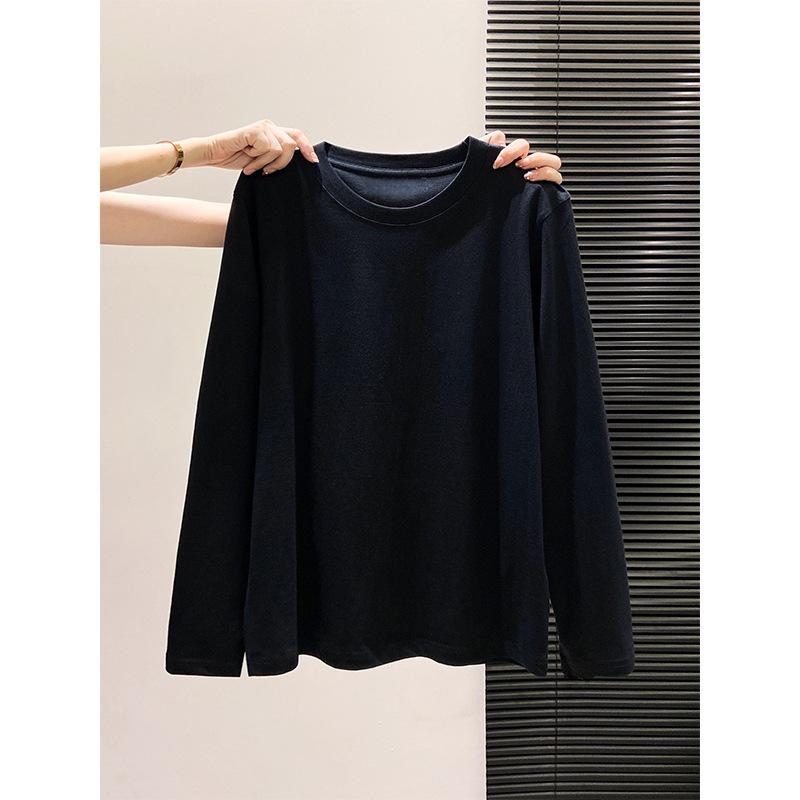Women's Long Sleeve Cotton Base Layer - Warm, Regular Fit for Spring, Autumn, Winter - Plus Velvet Inner Layer