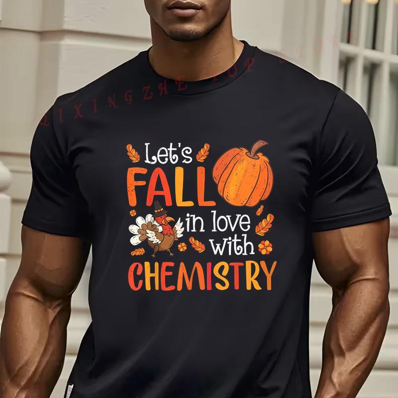 Mens ChemistryThemed Fall TShirt Lets Fall In Love With Chemistry Slogan Oneck Short Sleeve Casual Top S